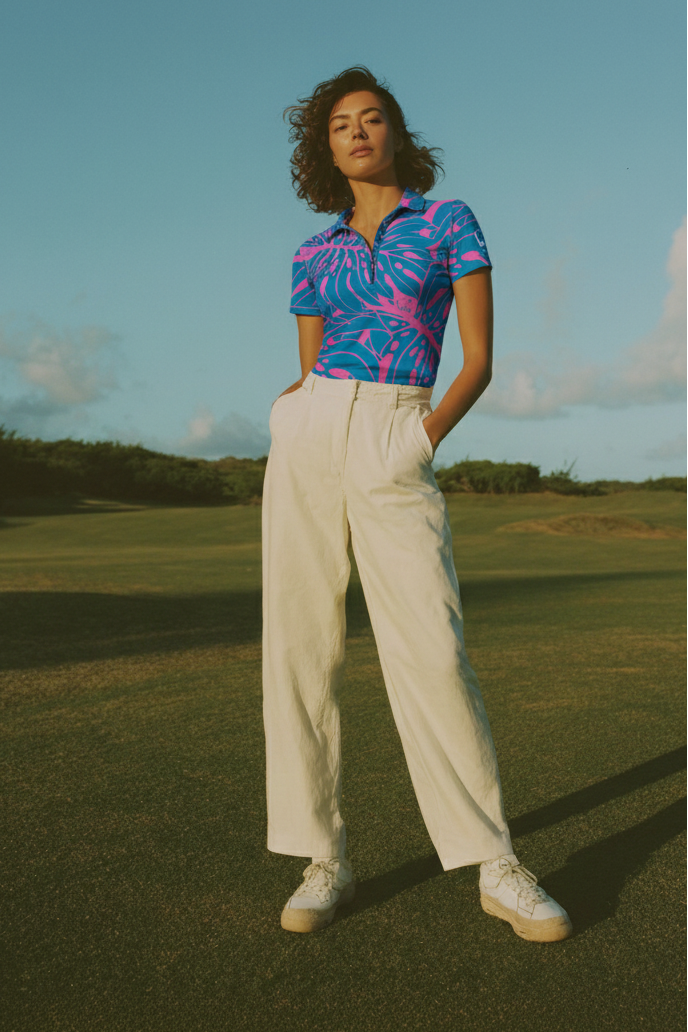 "Monstera 2-0" Contrast 2 - OGA Women's Polo - Royal / Pink