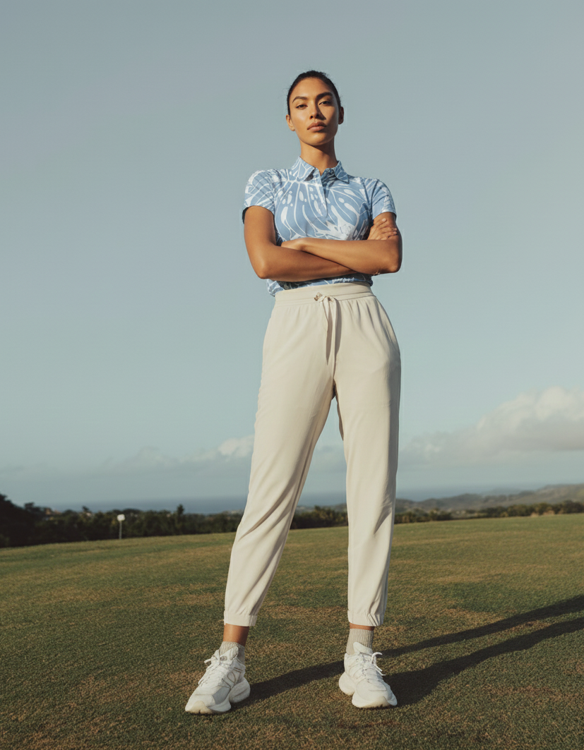 "Monstera 2-0" Tonal Slate - OGA Womens's Polo - Slate Blue