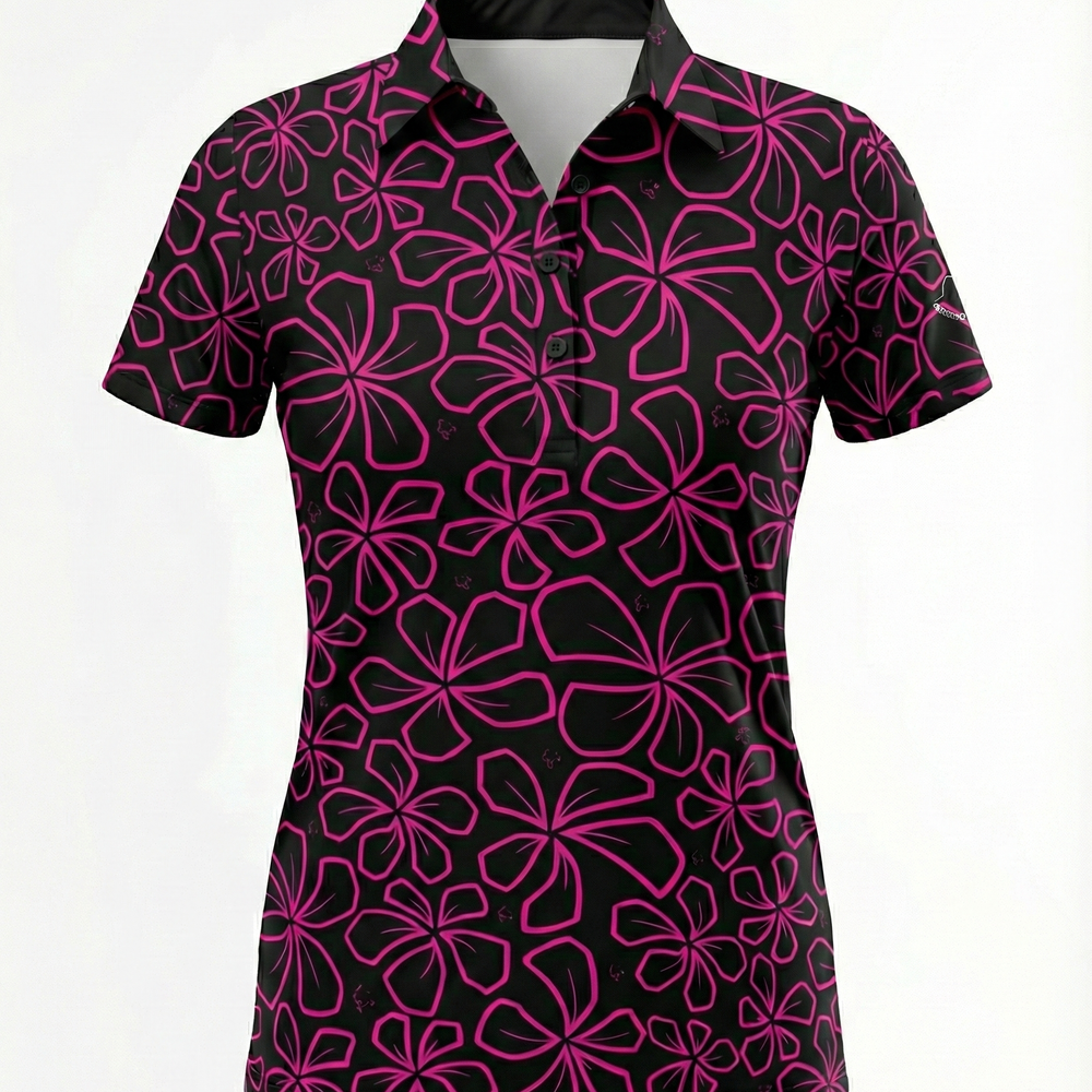 "Mini Retro" Black Neon - OGA Women's Polo - Black / Pink