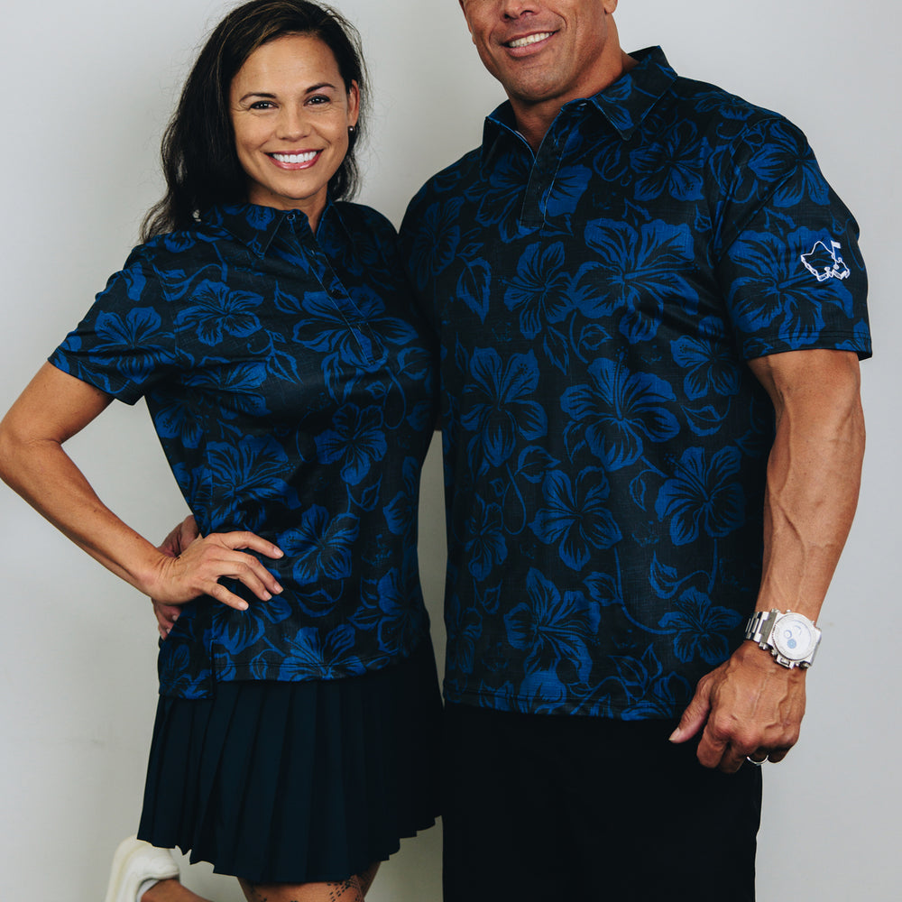 
                      
                        "Hibiscus Pareu" Night Navy - OGA Women's Polo - Black / Navy
                      
                    
