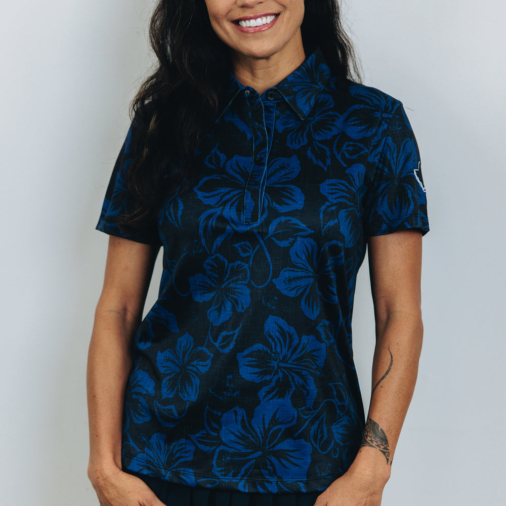 
                      
                        "Hibiscus Pareu" Night Navy - OGA Women's Polo - Black / Navy
                      
                    