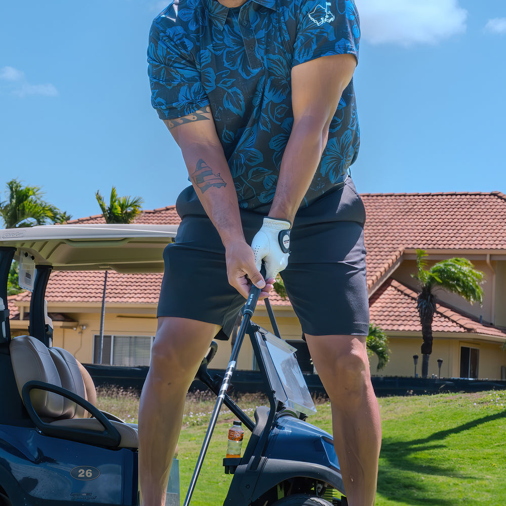 
                      
                        "Hibiscus Pareu" Night Navy - OGA Men's Polo - Black / Navy
                      
                    