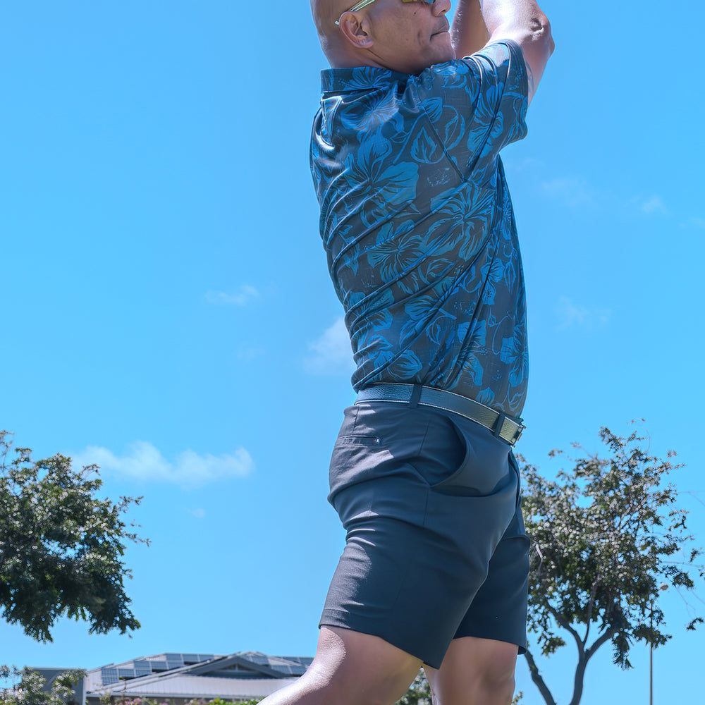 
                      
                        "Hibiscus Pareu" Night Navy - OGA Men's Polo - Black / Navy
                      
                    