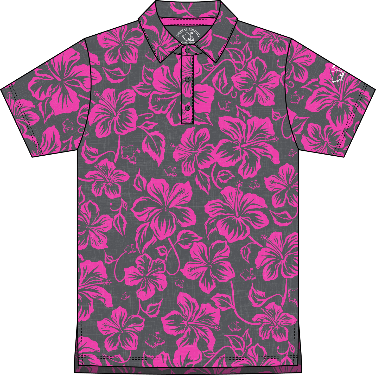 "Hibiscus Pareu" Magenta Gray - OGA Youth Polo - Magenta / Gray