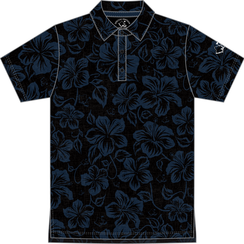 "Hibiscus Pareu" Night Navy - OGA Youth Polo - Black / Navy