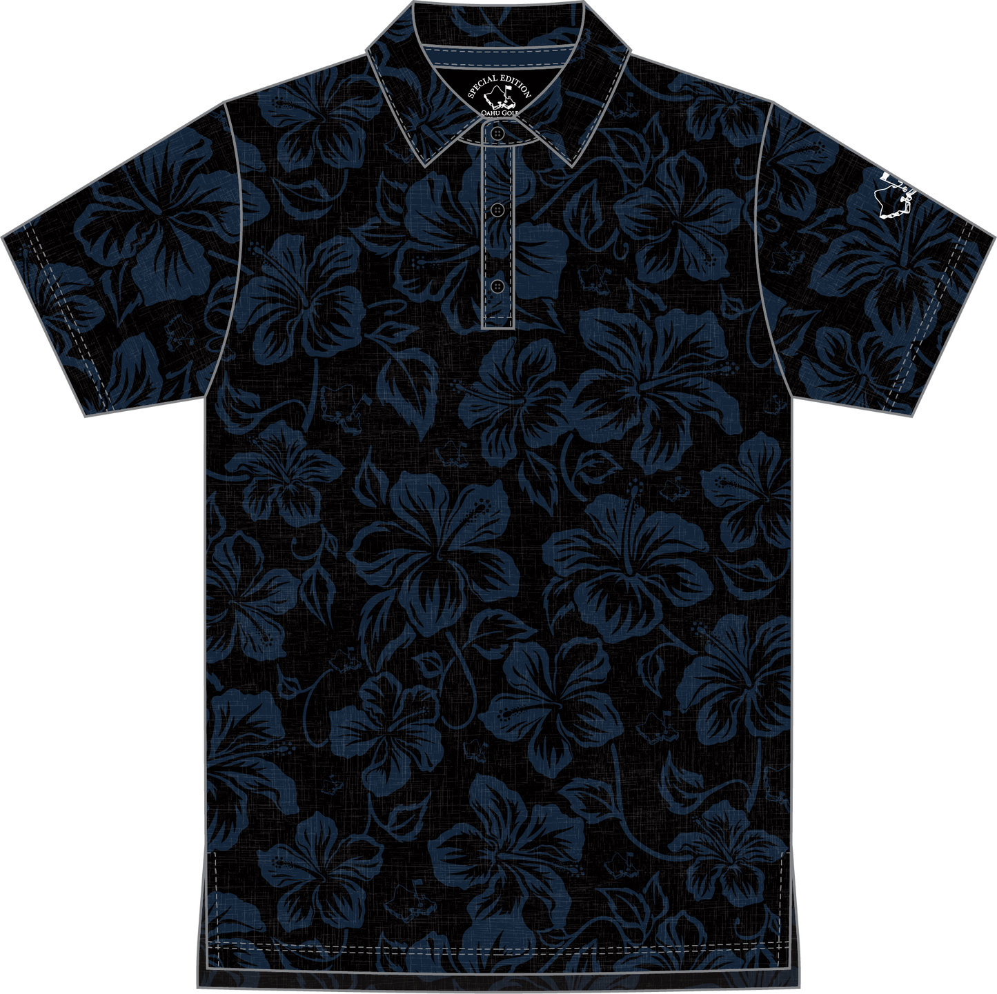 "Hibiscus Pareu" Night Navy - OGA Youth Polo - Black / Navy