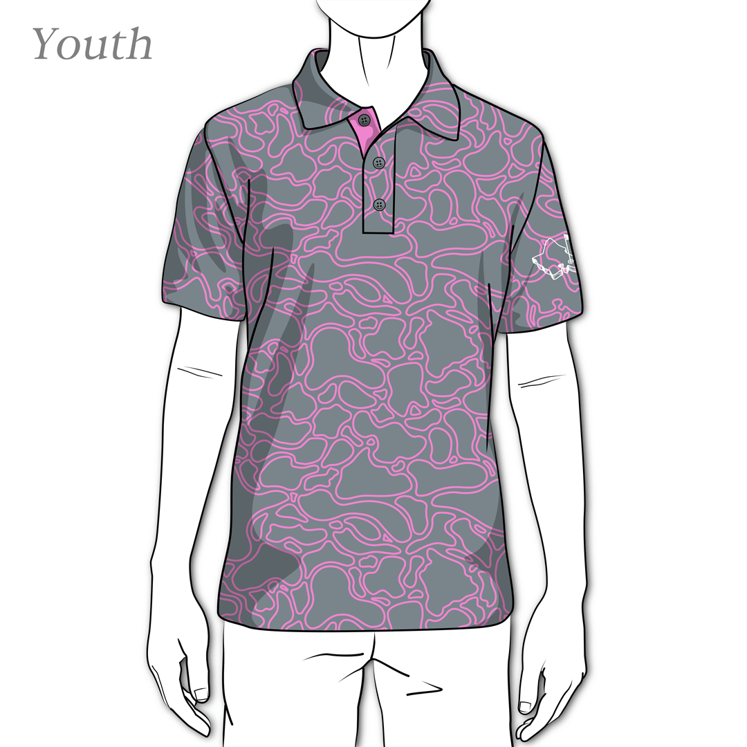 "Island Coral" Pink Metal - OGA Youth Polo - Gray / Pink