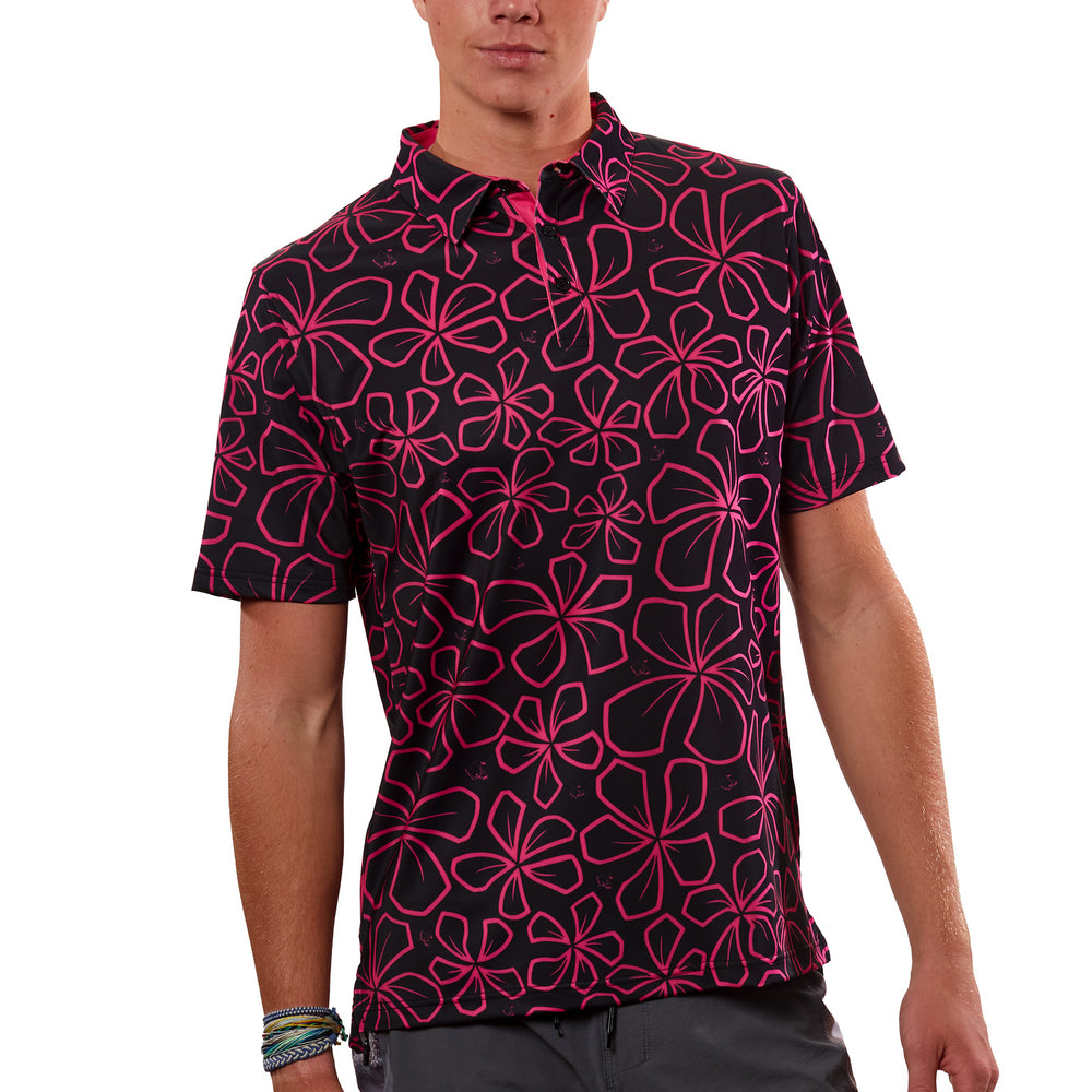 "Mini Retro" Black Neon - OGA Men's Polo - Black / Pink