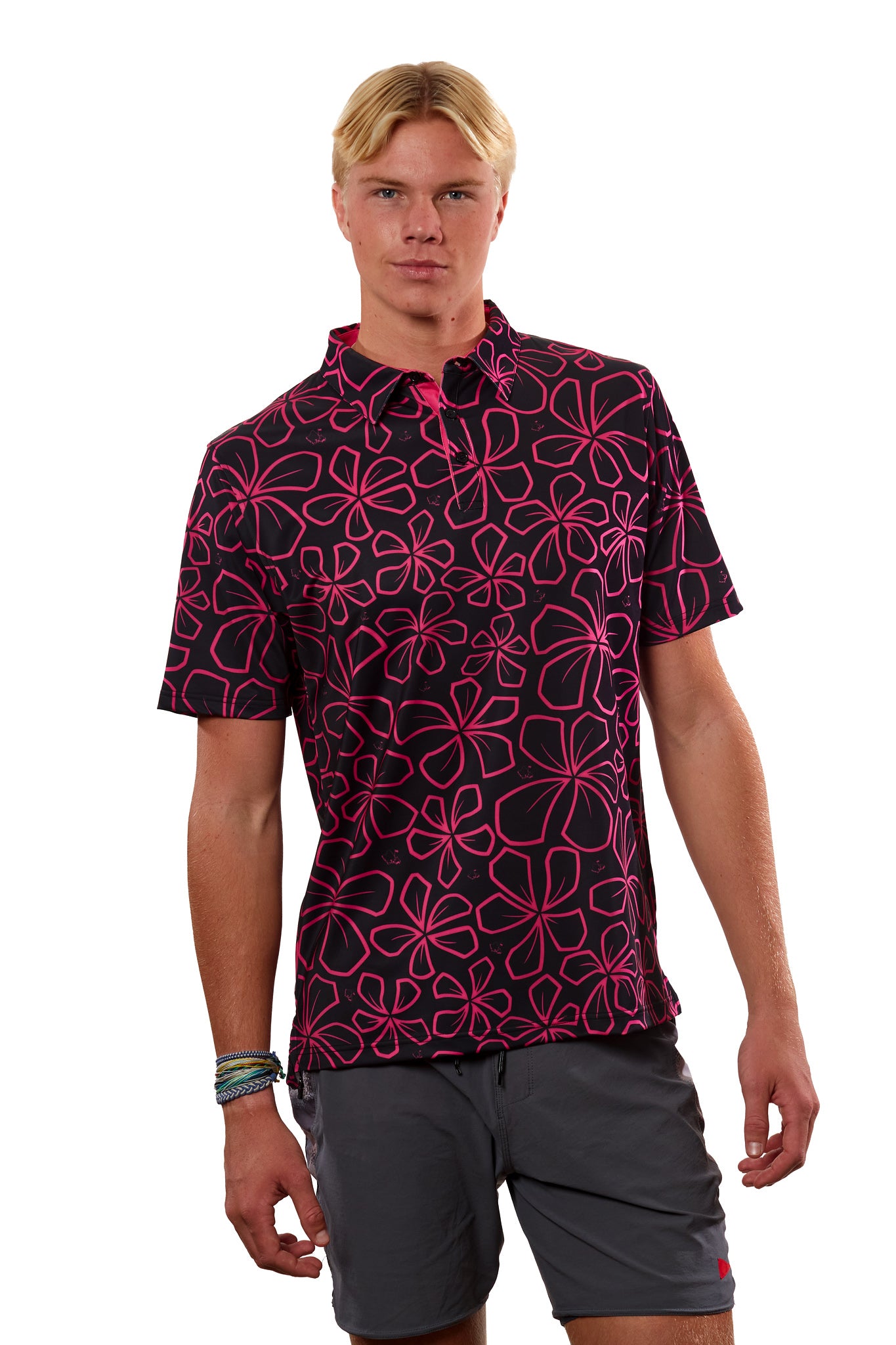 "Mini Retro" Black Neon - OGA Men's Polo - Black / Pink