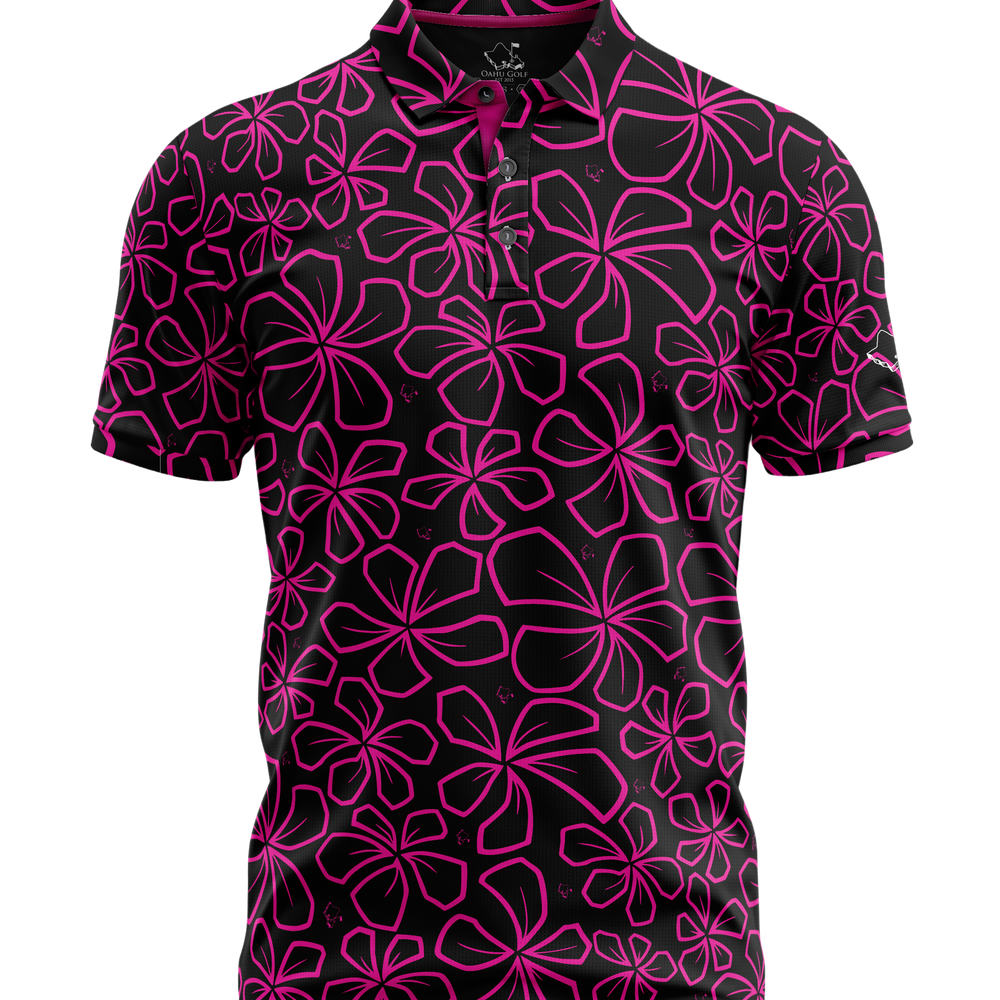 "Mini Retro" Black Neon - OGA Men's Polo - Black / Pink