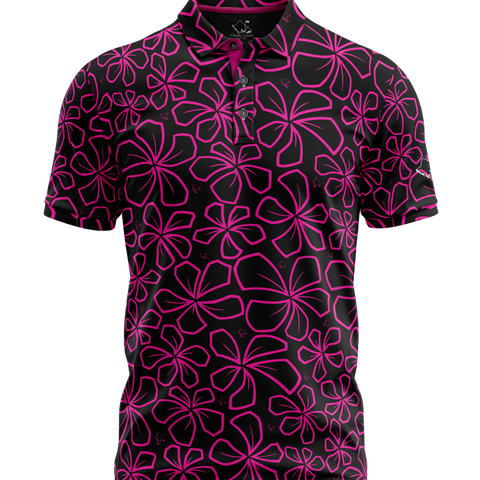 "Mini Retro" Black Neon - OGA Men's Polo - Black / Pink