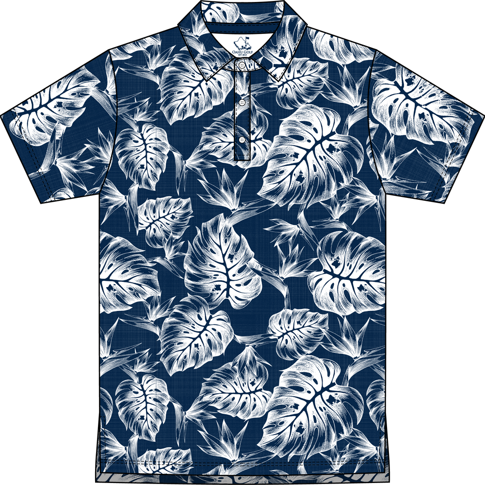 "Inverse Jungle" Indigo Sky - OGA Youth Polo - Indigo Blue / White