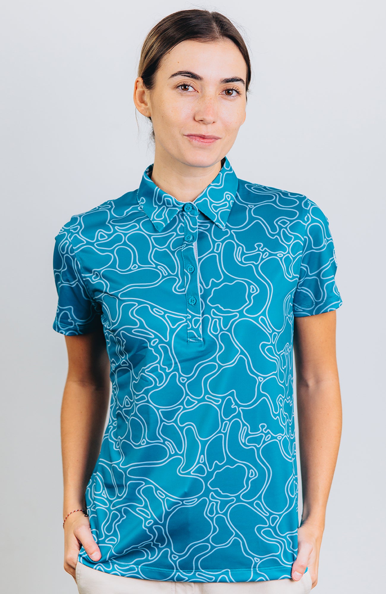 "Island Coral" Dark Teal - OGA Women's Polo - Dark Teal / Silver