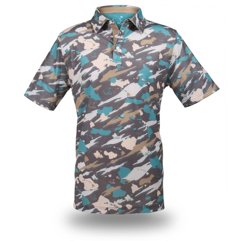 "Island Flow Camo" - OGA Men's Polo - Teal / Sand