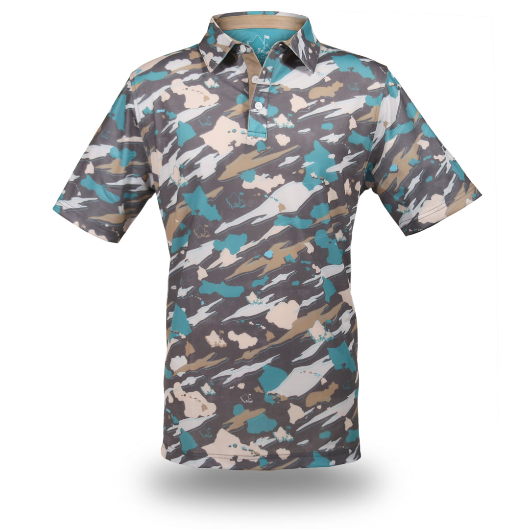 "Island Flow Camo" - OGA Men's Polo - Teal / Sand