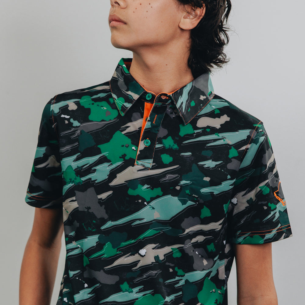 "Island Flow - Hunter Camo" - OGA Youth Polo - Dark Rainforest Camo