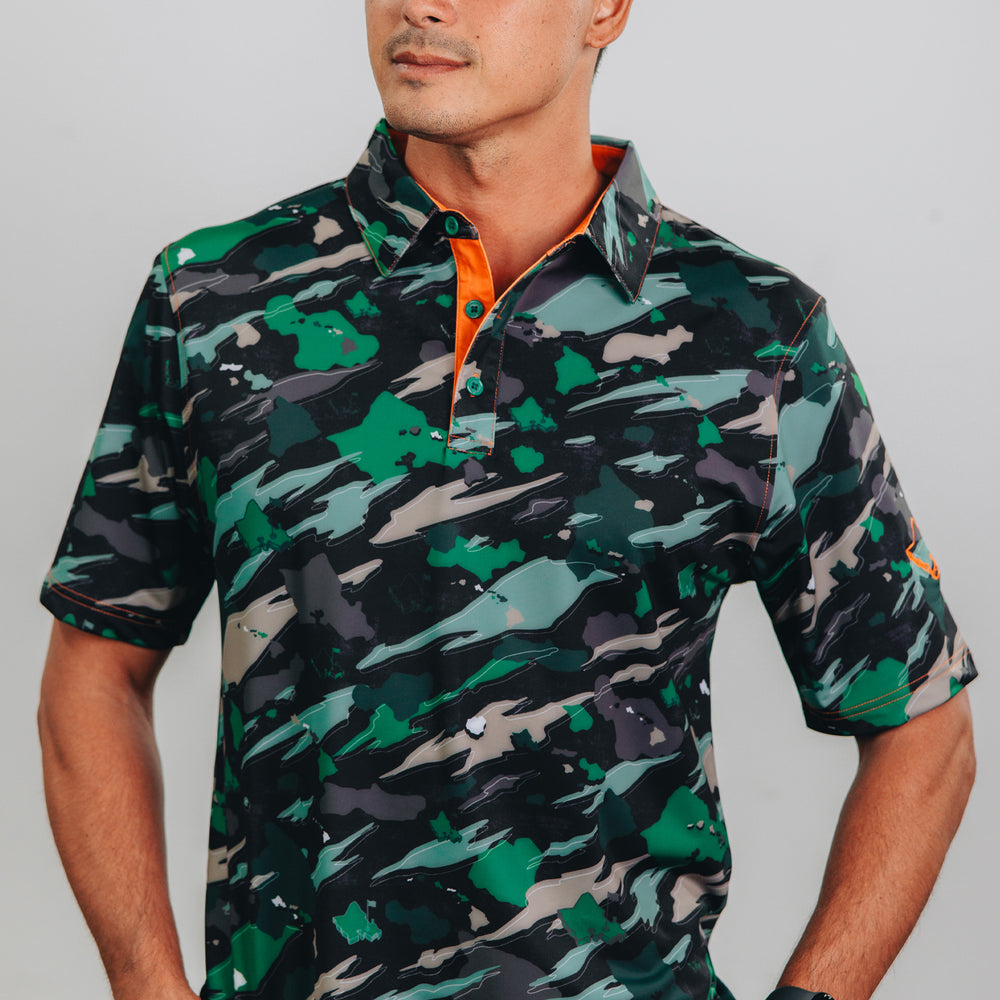 "Island Flow - Hunter Camo" - OGA Men's Polo - Dark Rainforest Camo