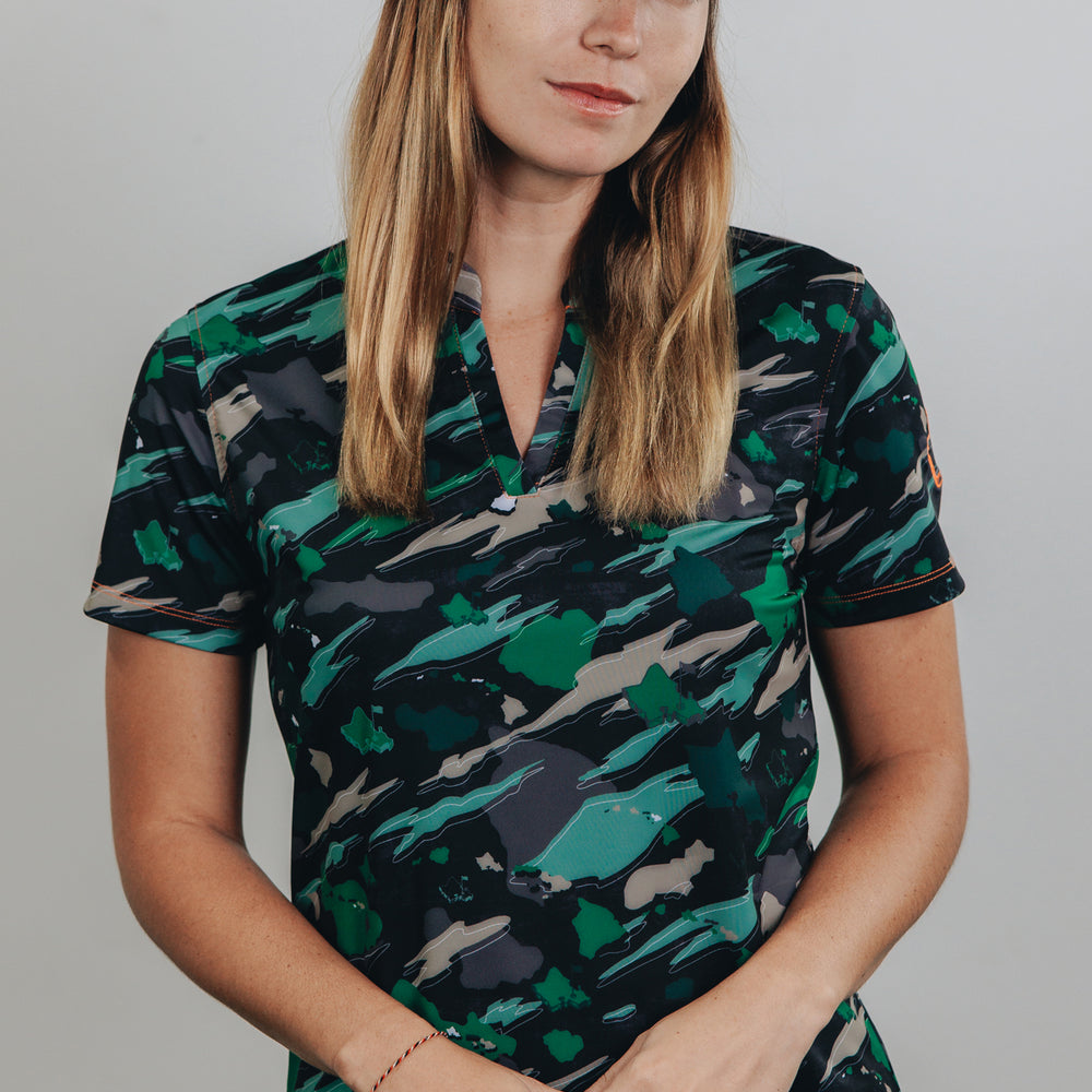 "Island Flow - Hunter Camo" - OGA Women's Polo - Dark Rainforest Camo