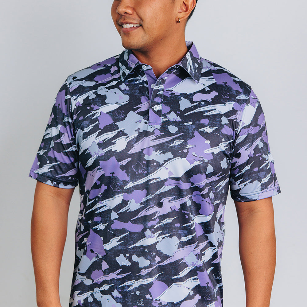 
                      
                        "Island Flow" Ube Graphite Camo - OGA Men's Polo - Gray / Ube Purple
                      
                    