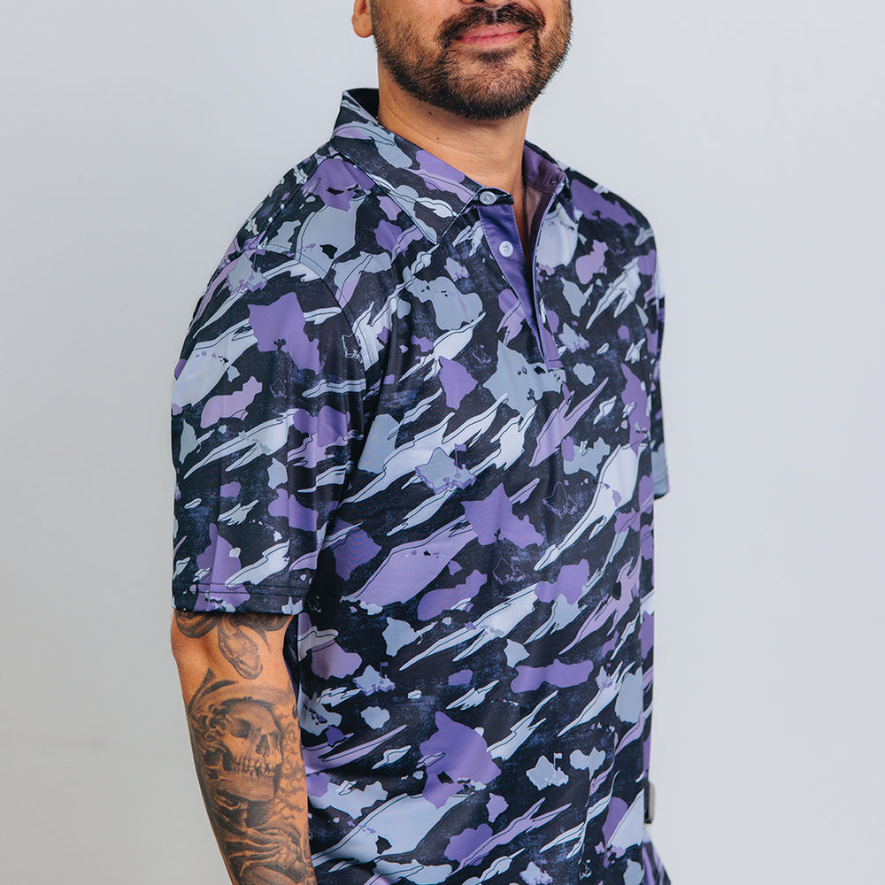 
                      
                        "Island Flow" Ube Graphite Camo - OGA Men's Polo - Gray / Ube Purple
                      
                    