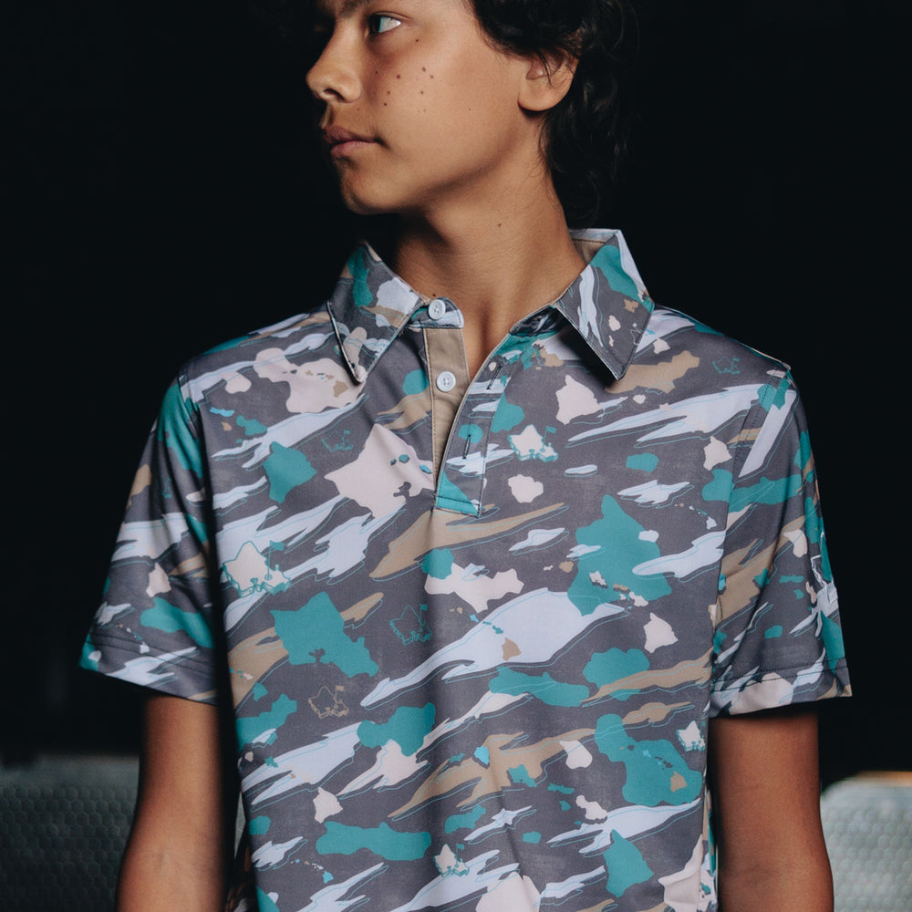 "Island Flow Camo" - OGA Youth Polo - Teal / Sand