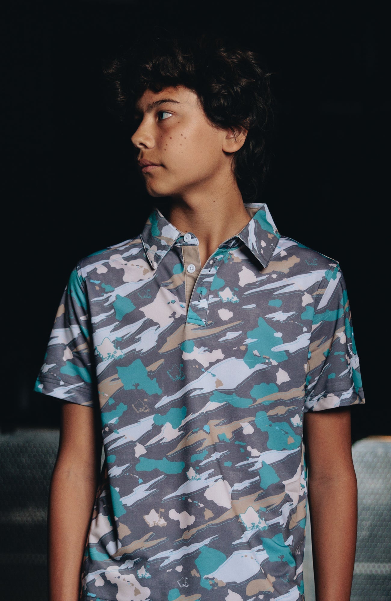 "Island Flow Camo" - OGA Youth Polo - Teal / Sand