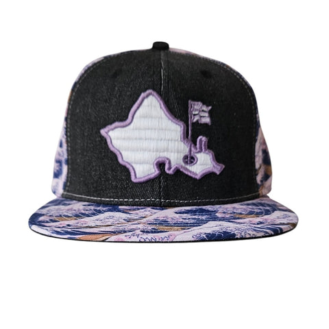 "Island Waves" - 6 Panel Snapback - Black Denim/Blue/White
