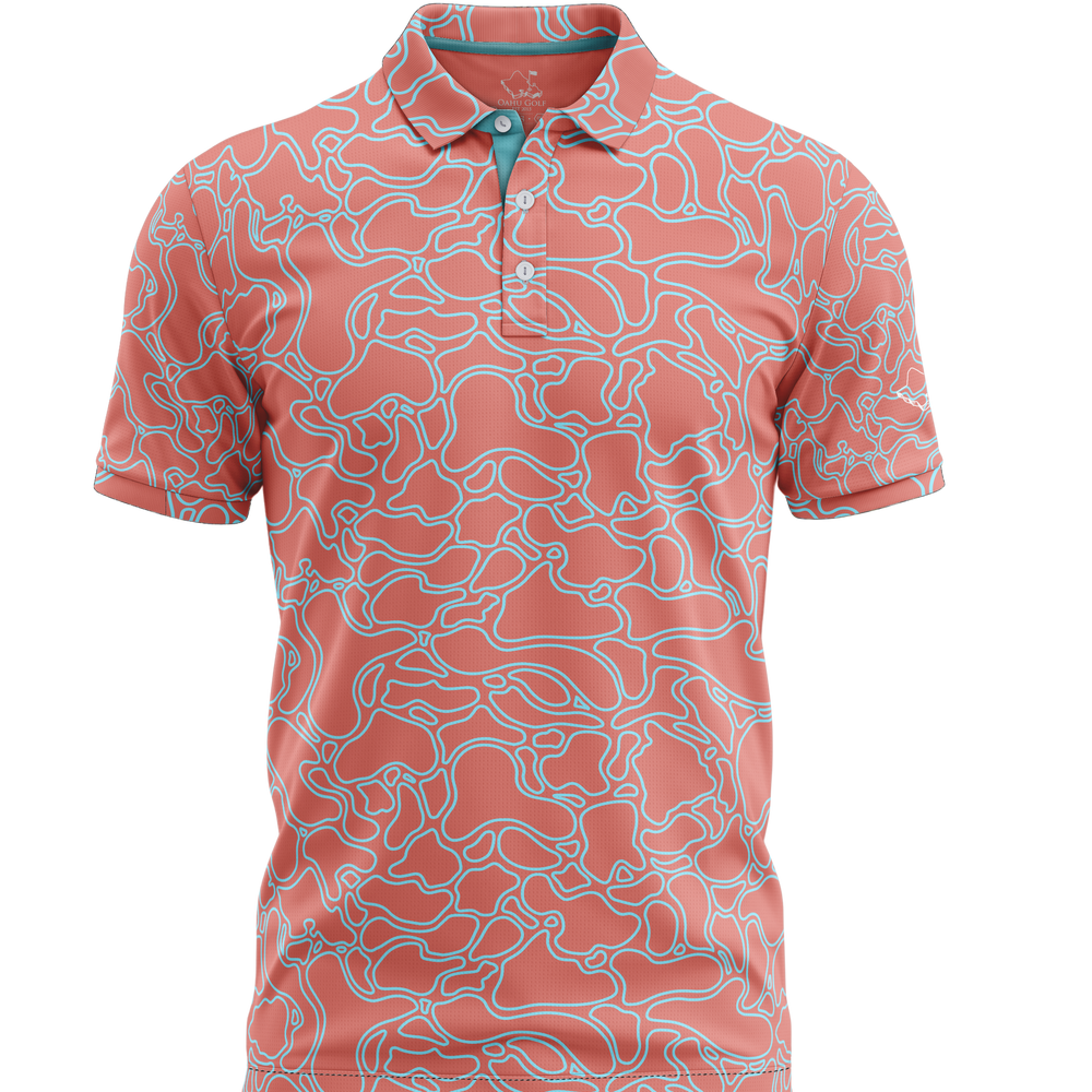 "Island Coral" Aqua Reef - OGA Men's Polo - Aqua / Coral