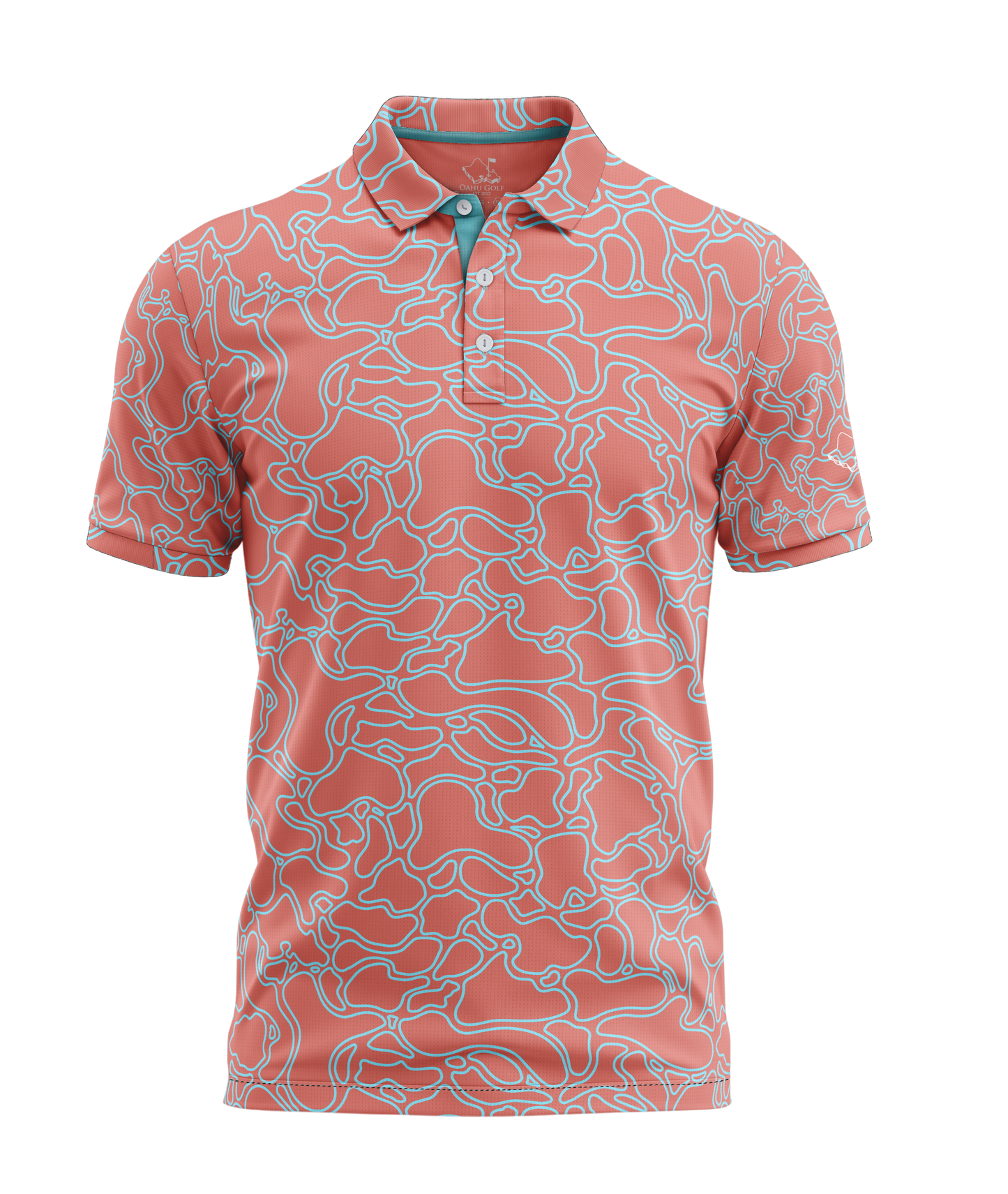 "Island Coral" Aqua Reef - OGA Men's Polo - Aqua / Coral