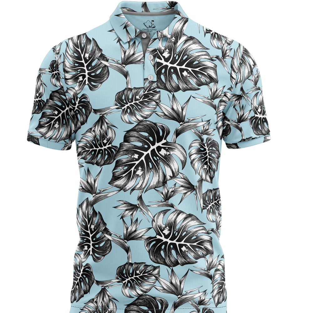 "Jungle" Downtown Fit - OGA Men's Polo - Black / Pale Sky
