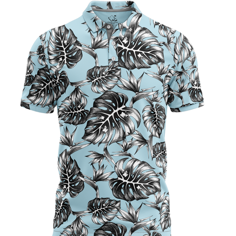 "Jungle" Downtown Fit - OGA Men's Polo - Black / Pale Sky