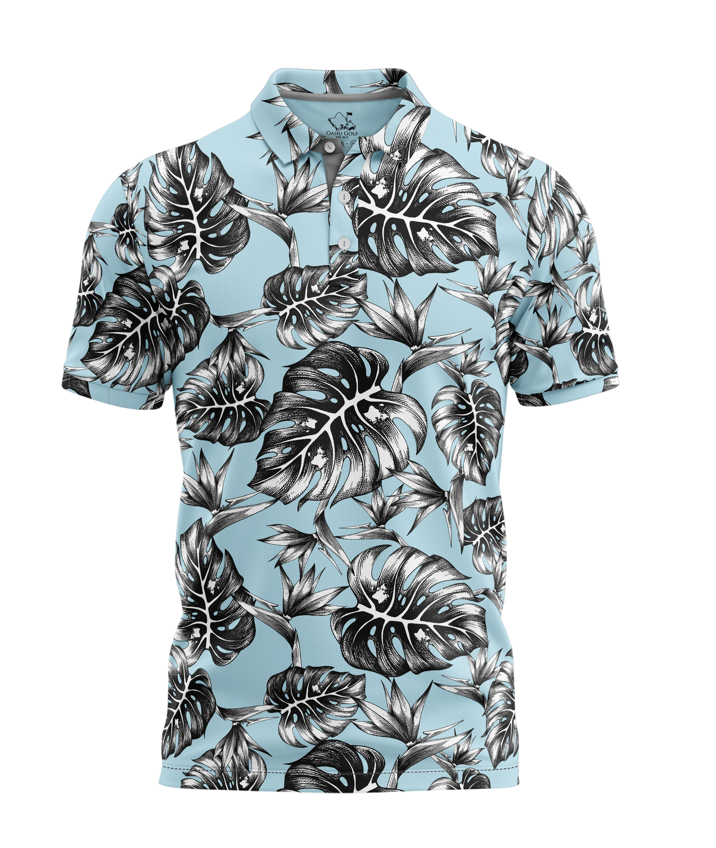 "Jungle" Downtown Fit - OGA Men's Polo - Black / Pale Sky