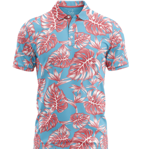 "Jungle" Tropical Sky - OGA Men's Polo - Pink / Sky Blue