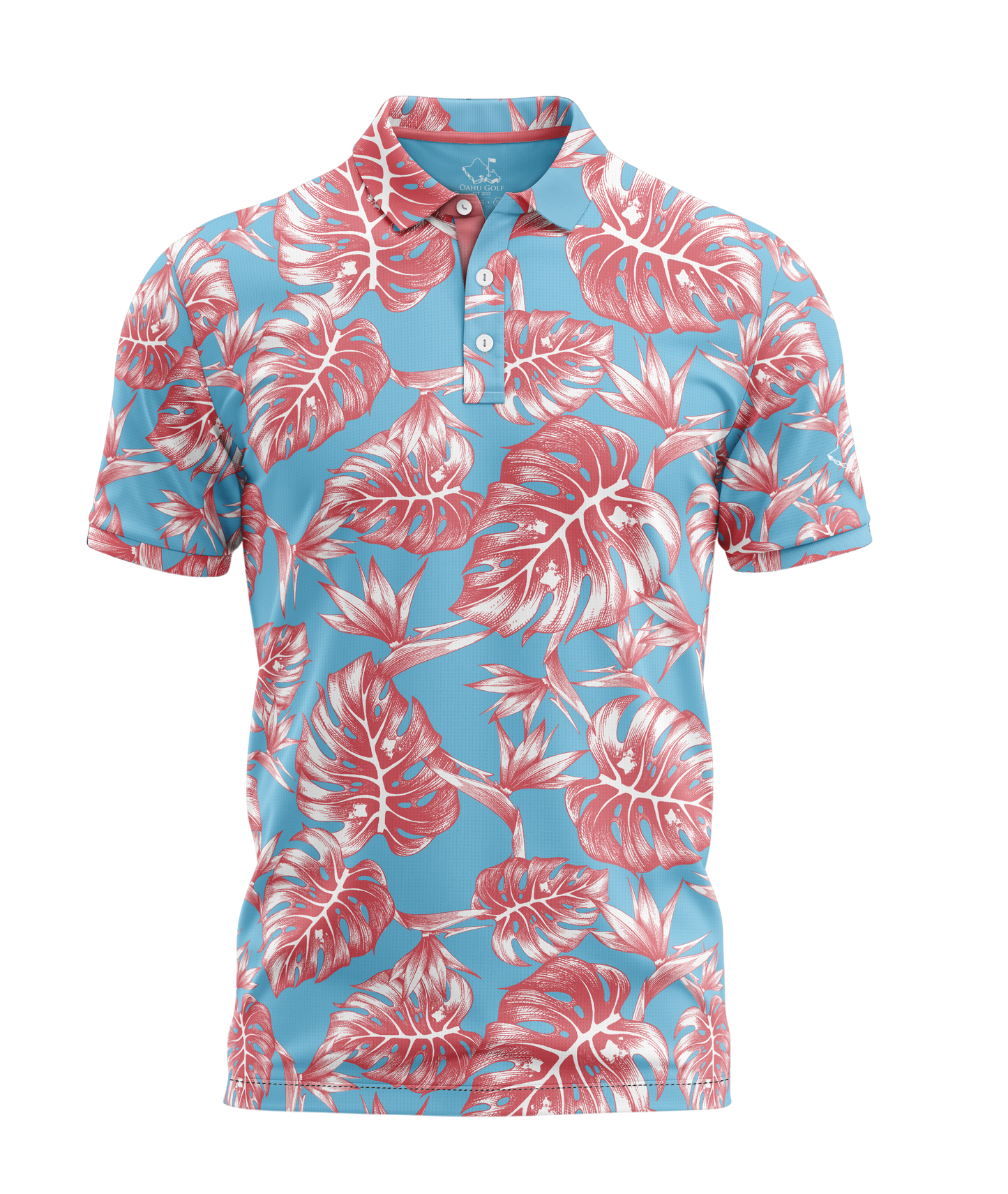 "Jungle" Tropical Sky - OGA Men's Polo - Pink / Sky Blue