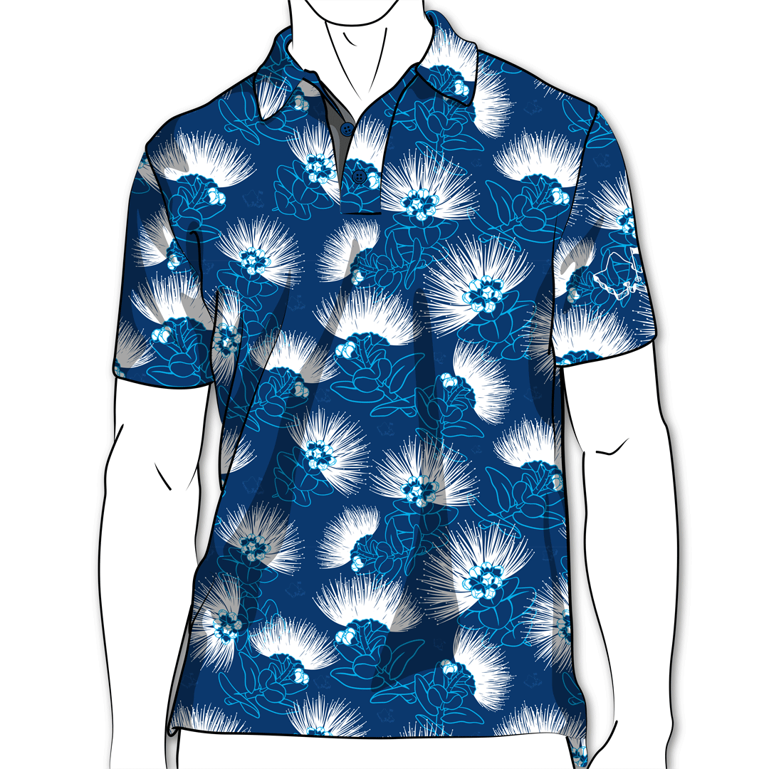 "Blue Lehua" - OGA Men's Polo - True Blue