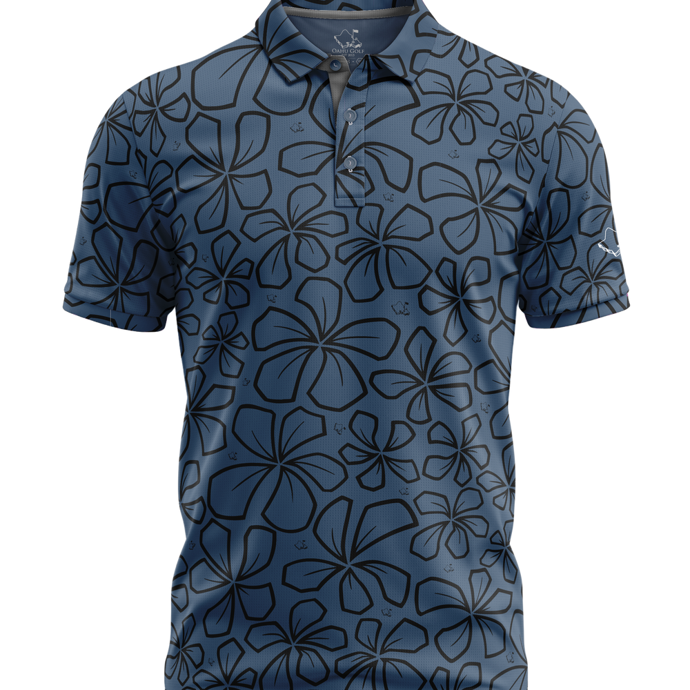 "Mini Retro" Blue Haze - OGA Men's Polo - Dusty Blue / Black