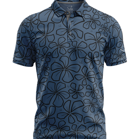 "Mini Retro" Blue Haze - OGA Men's Polo - Dusty Blue / Black
