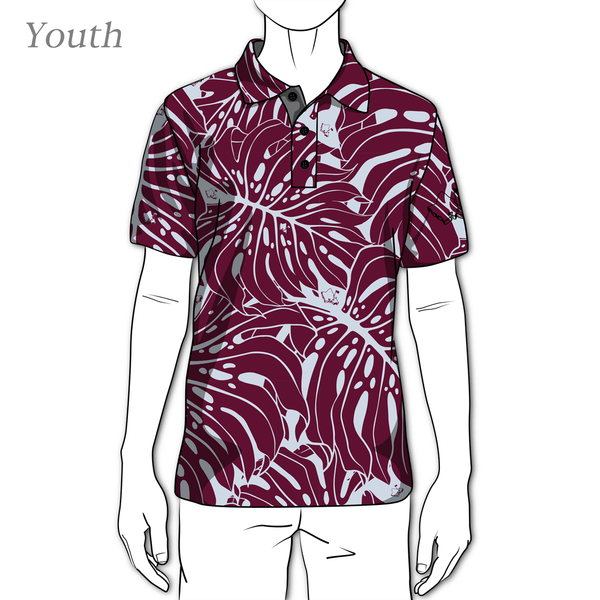 "Monstera 2.0" Lilac Wine - OGA Youth Polo - Burgundy