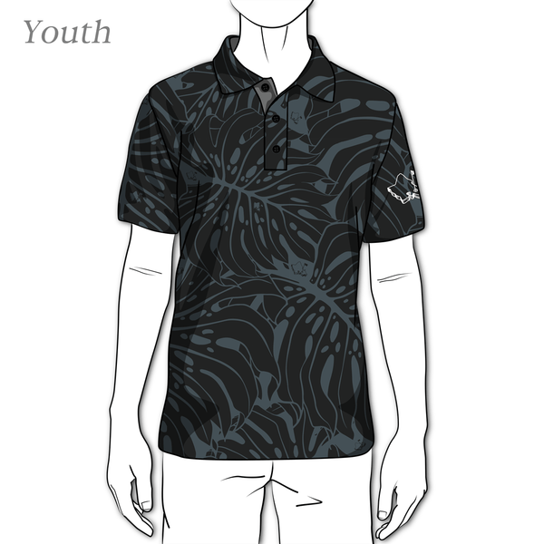 "Monstera 2.0" Obsidian Black - OGA Youth Polo - Black