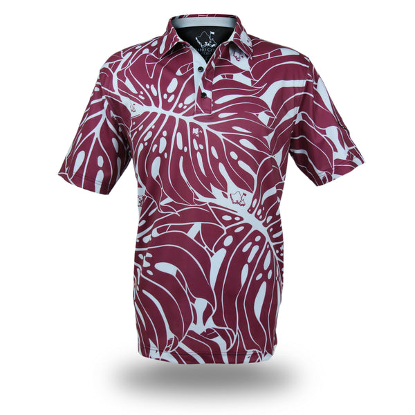 "Monstera 2.0" Lilac Wine - OGA Men's Polo - Burgundy