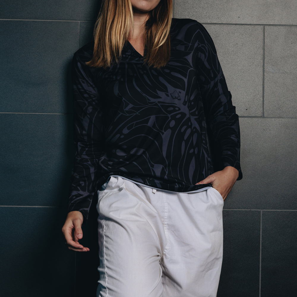 
                      
                        "Monstera 2.0" Obsidian Black - OGA Women's Long Sleeve Polo - Black
                      
                    