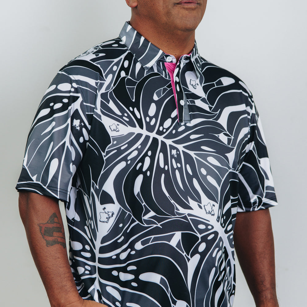 
                      
                        "Monstera 2-0" Zebra Pop - OGA Men's Polo - Black / White
                      
                    