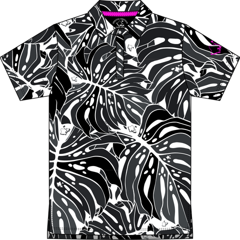 "Monstera 2-0" Zebra Pop - OGA Youth Polo - Black / White