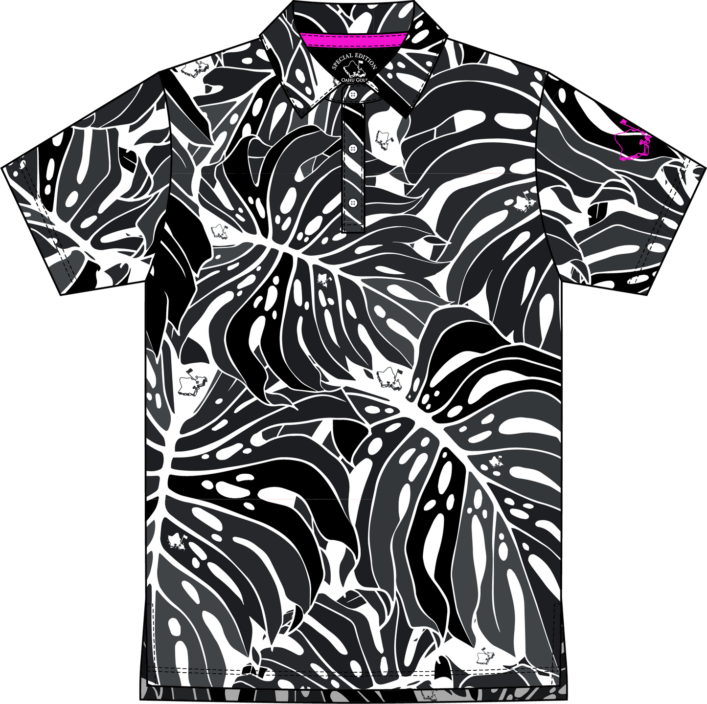 "Monstera 2-0" Zebra Pop - OGA Youth Polo - Black / White