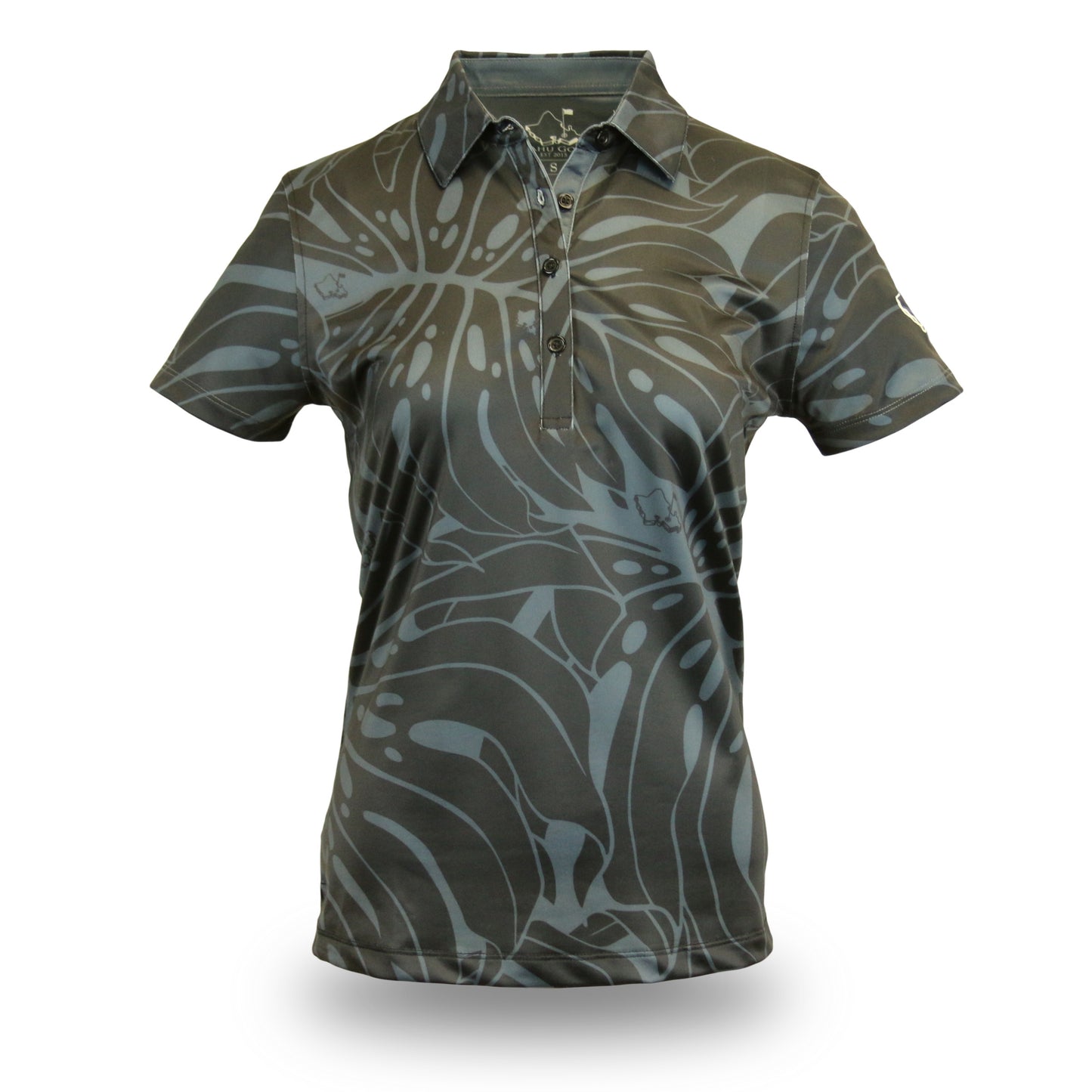 "Monstera 2.0" Obsidian Black - OGA Women's Collared Polo - Black