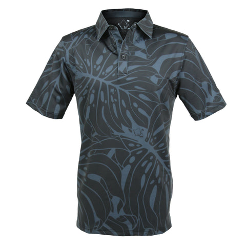 "Monstera 2.0" Obsidian Black - OGA Men's Polo - Black