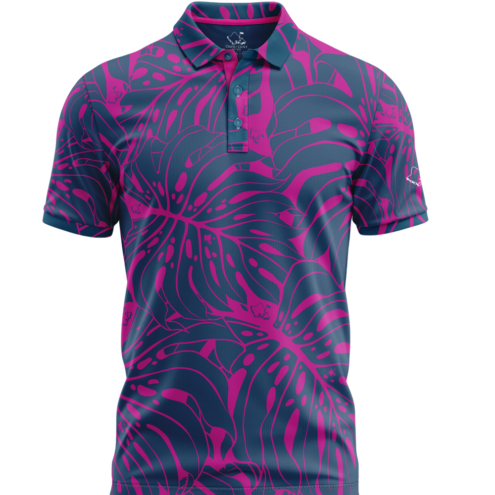 "Monstera 2-0" Contrast 2 - OGA Men's Polo - Royal / Pink