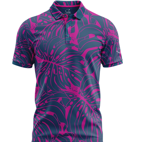"Monstera 2-0" Contrast 2 - OGA Men's Polo - Royal / Pink
