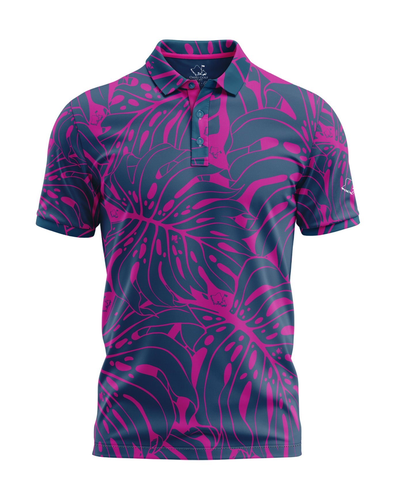"Monstera 2-0" Contrast 2 - OGA Men's Polo - Royal / Pink
