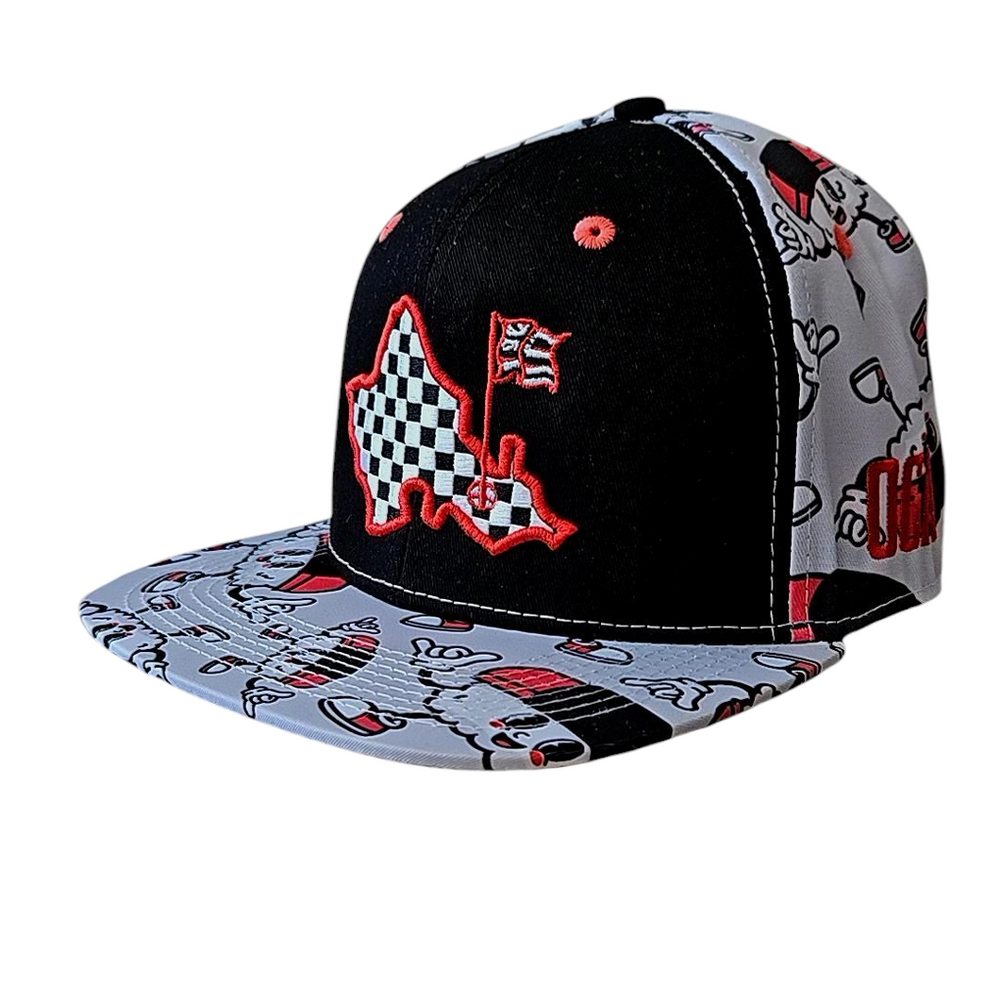 "Musubi Shakas" - 6 Panel Novelty Snapback - Black / White / Red